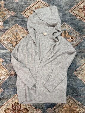Hem & Thread Light Gray Hooded Open Cardigan Sweater